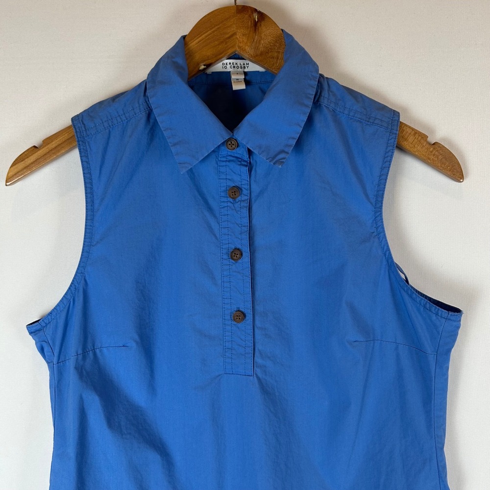 Derek Lam 10 Crosby Blue Sleeveless Top Asymmetrical Hem Cotton Womens Size 2 - Picture 6 of 9